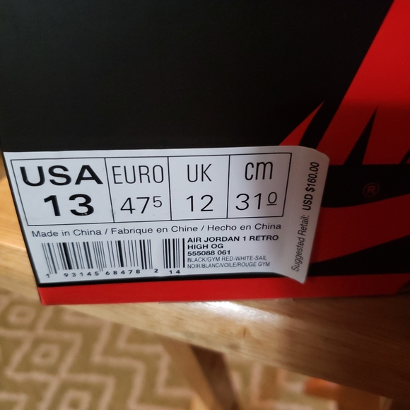 Nike Jordan 1 OG 13 Gym Red - Picture 2 of 6